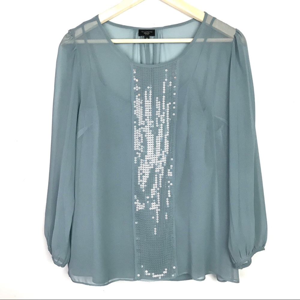 Talbots Sequin Semi Sheer Two Piece Blouse Sz 12p